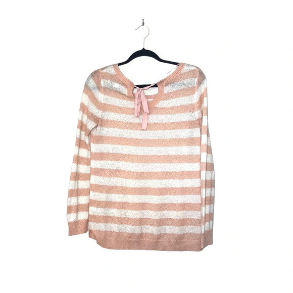 LC Lauren Conrad Peach & White Striped Open Back Knit Sweater Medium Women’s - Picture 6 of 12